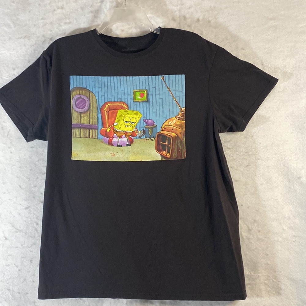 SpongeBob SquarePants Graphic Black Short Sleeve Crew Neck T-Shirt Unisex